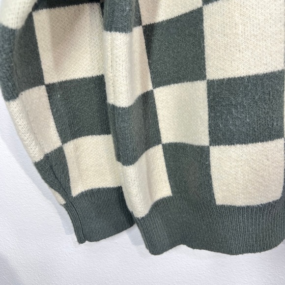 Bohme Checkerboard Sweater Women's Small Green‎ Cream Knit Long Sleeve Crew Neck - Picture 5 of 8